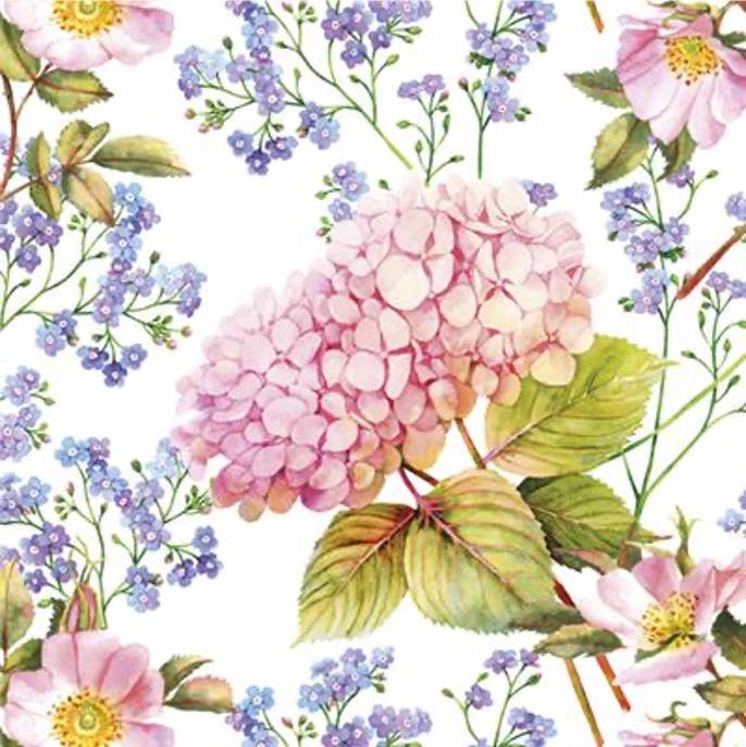 European Excellency - Wholesale Disposable Napkin - Pink Hydrangea Lunch Napkins - Floral Paper Napkins0