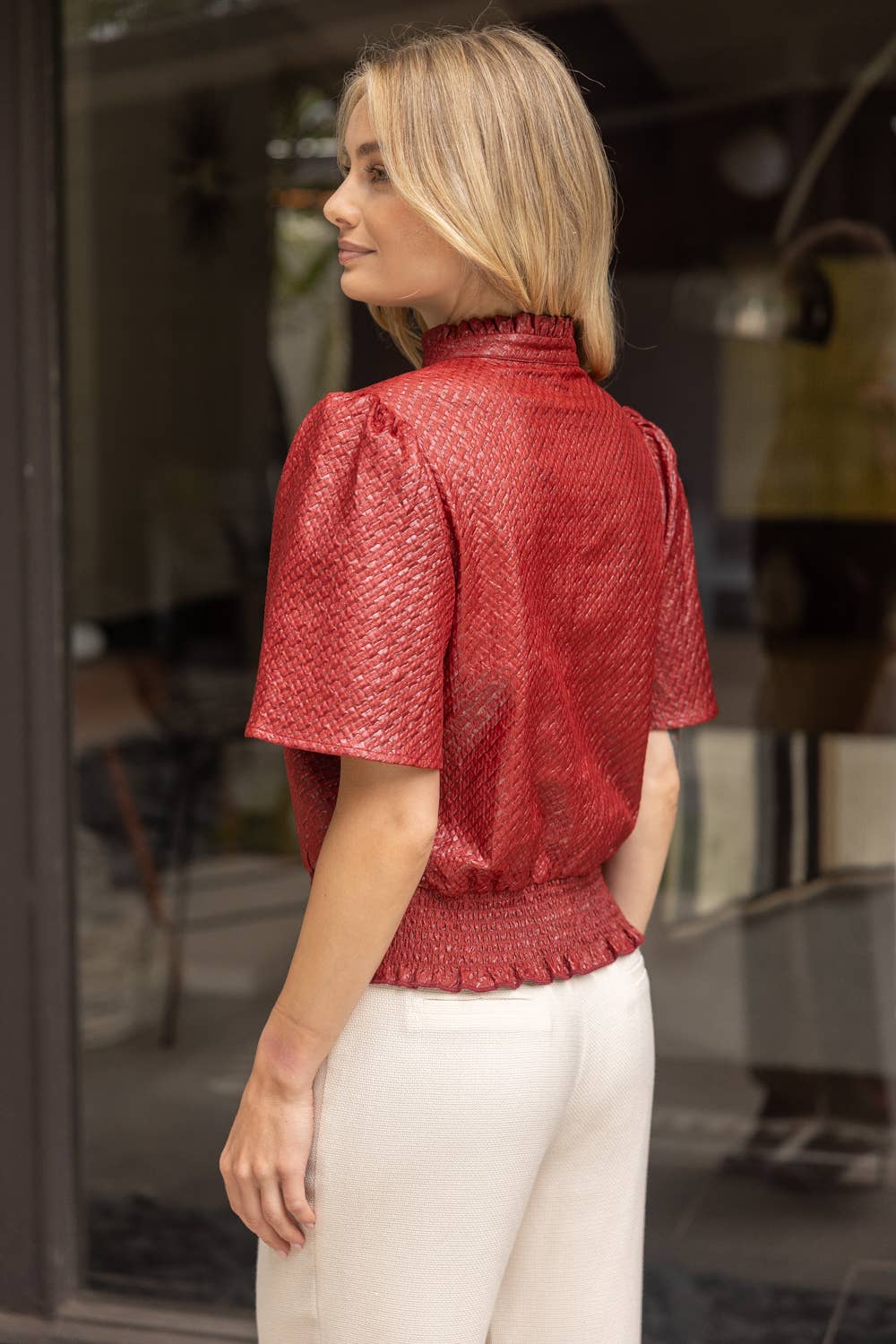 VOY - Wholesale Blouse - Women's - 35926 Smocked Hem and Solid Textured Top13