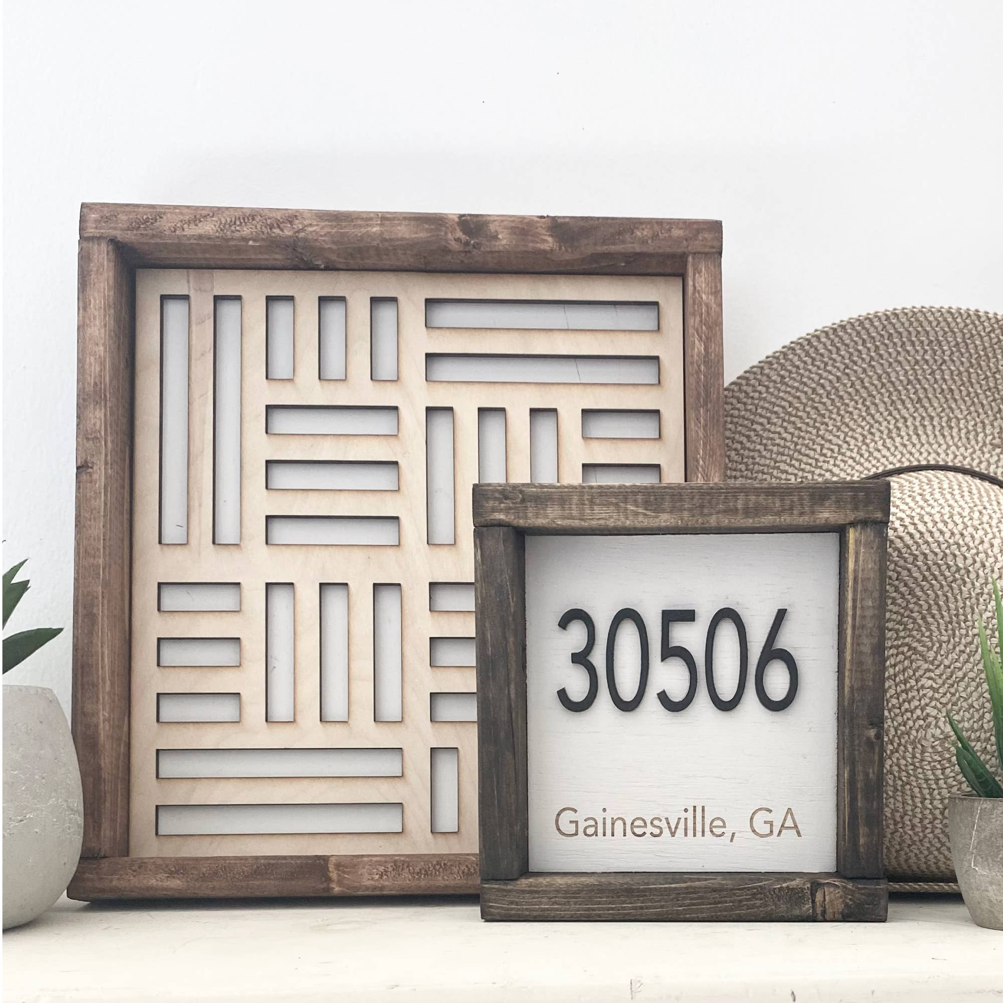 Pine Designs - Wholesale Sign - 7x7 "Any" Zip Code Sign - City Name - 3D Wood Sign4