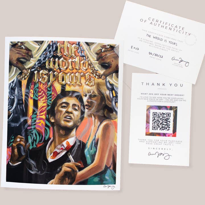 Le monde vous appartient | Impression de collage surréaliste 8 x 10 de Scarface Classic Movie pour la vente par Kimsey Art