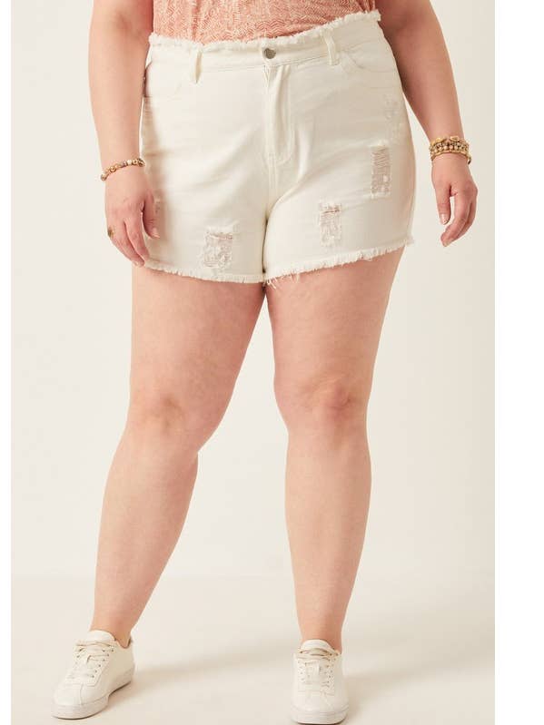 Plus denim shorts met distressed acid wash voor wholesale door MintChoco