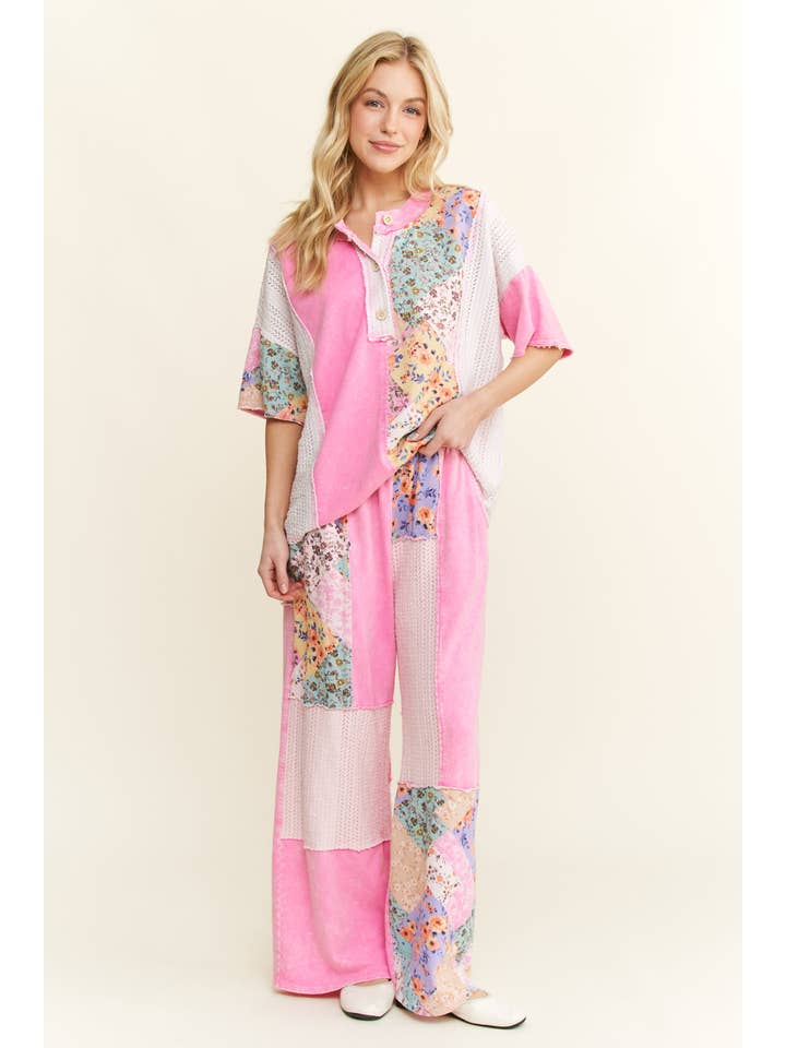 J.Her - Wholesale Pants - Women's - Mineral Washed Floral WaveKnit Jacquard Boho Pants HP610617