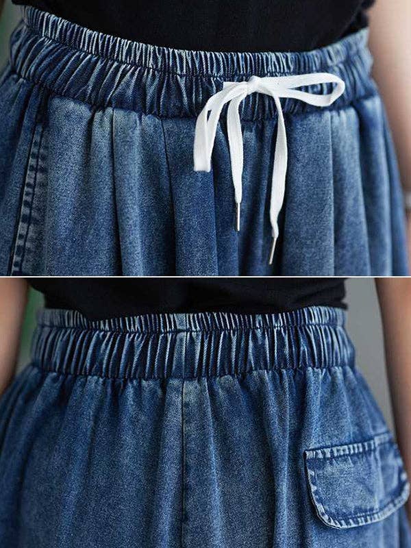 BLUE Loose Wide Leg Drawstring Split-Side Jean Pants Bottoms Trousers for wholesale on Faire6