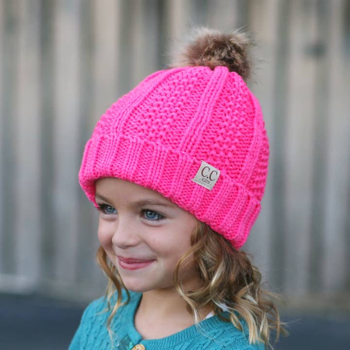 Truly Contagious - Wholesale Beanie - Kids - CC Kids Trending Fur Lined Pom Beanie ( KIDS-820 )4