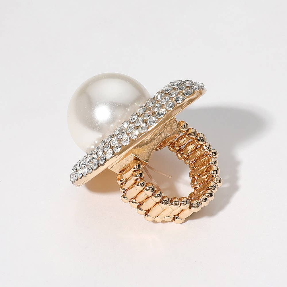 Sensibling Corp. - Wholesale Cocktail/Statement Ring - Pearl Stone Paved Stretch Ring
1