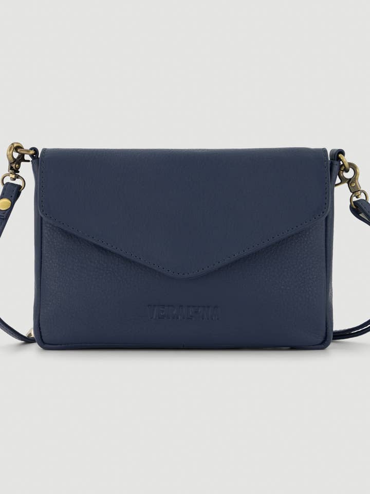 SAC EN CUIR SAMU BLEU ENCRE FAIT MAIN COMMERCE ÉQUITABLE pour la vente par Veraluna Sustainable Clothing