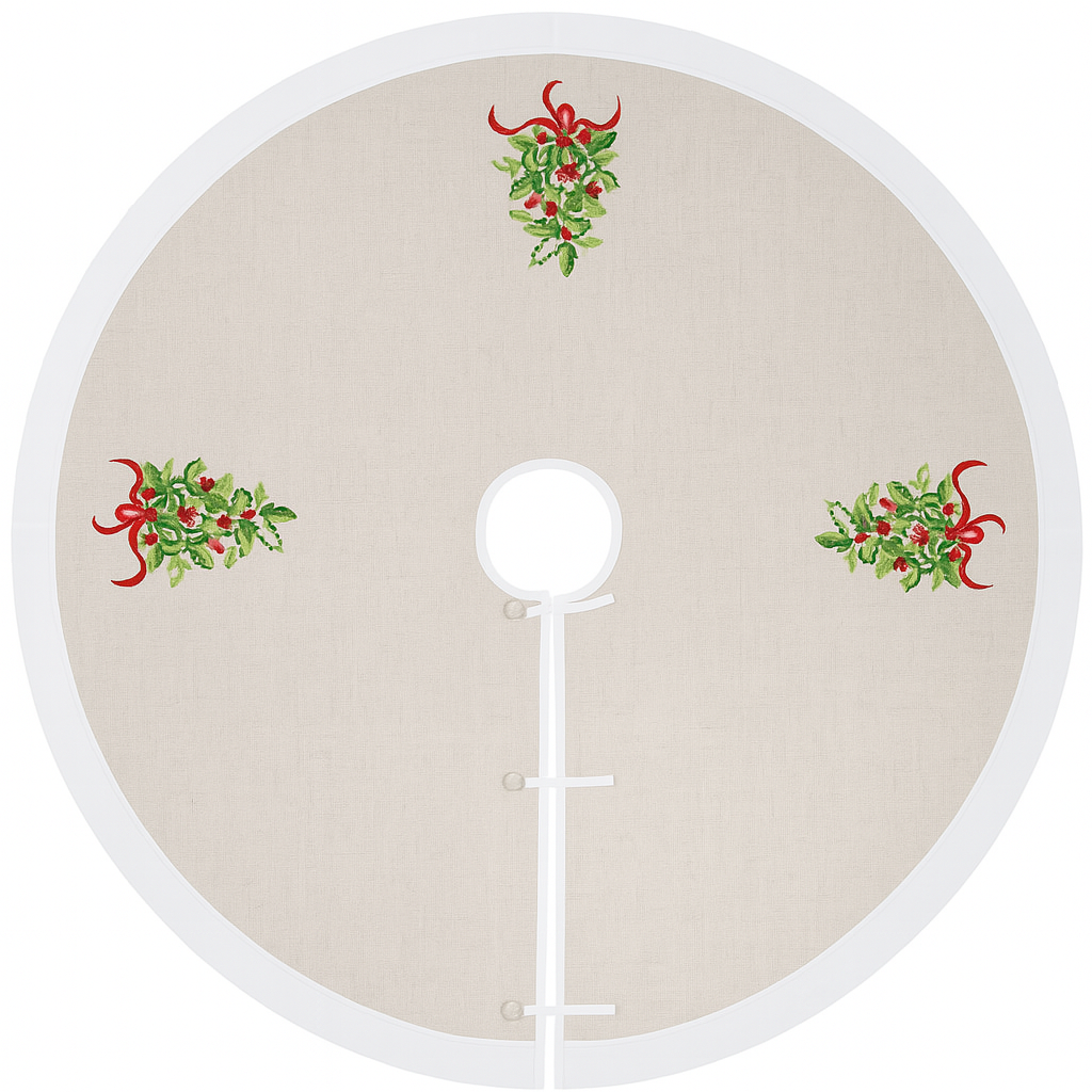 Fennco Styles - Wholesale Tree Skirt - White & Natural Embroidered Holly 53" Christmas Tree Skirt1