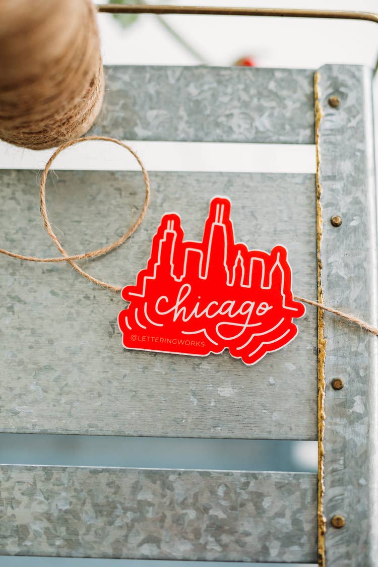 Lettering Works - Wholesale Sticker - Chicago Skyline (Red) Vinyl Sticker1