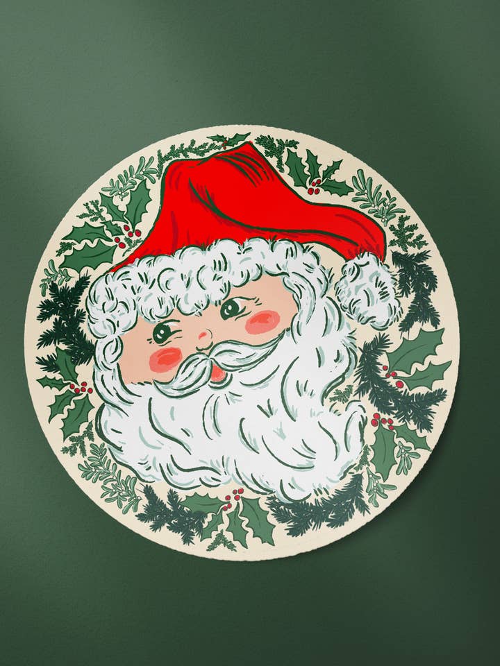 Round Jolly Santa Face Sticker for wholesale by One & Only Paper