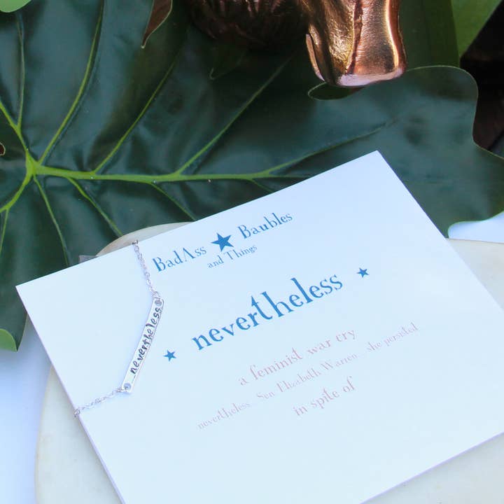 nevertheless skinny handstamped bar necklace for wholesale by BadAss Baubles and Things