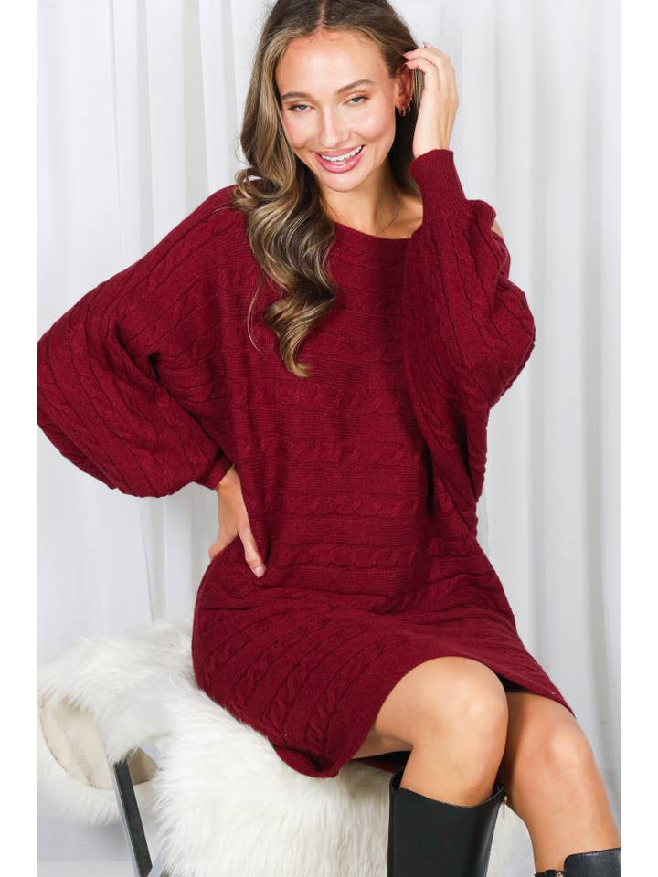 Vine & Love - Wholesale Dress - Women's - Horizontal Cable Dolman Knitted Mini Dress VD31801-6