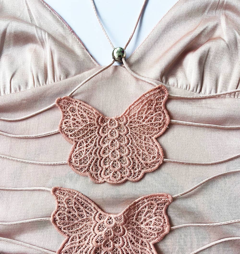 HIDDENBRAND - Wholesale Dress - Women's - Boho unique print sheer Mesh Butterfly Back Maxi Dress7