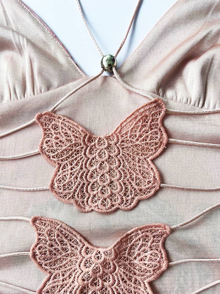 HIDDENBRAND - Wholesale Dress - Women's - Boho unique print sheer Mesh Butterfly Back Maxi Dress7