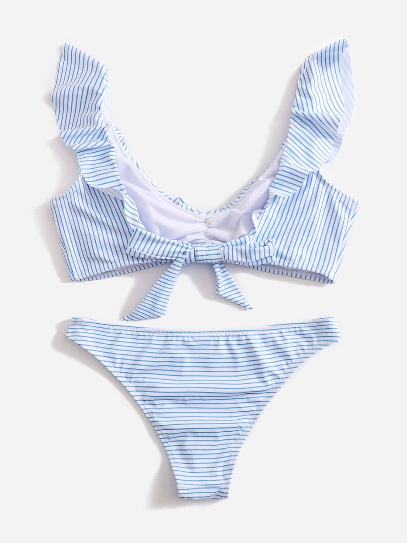 Blue 2PCS Striped Flounce V-Neck Swimwear DP25A986 for wholesale on Faire1