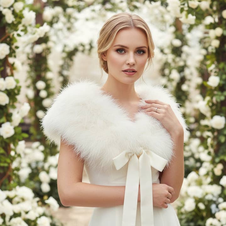 ATHENA COLLECTION - VINTAGE STYLE FEATHER RIBON STOLE - SG8 for wholesale by Athena Bridal Jewellery