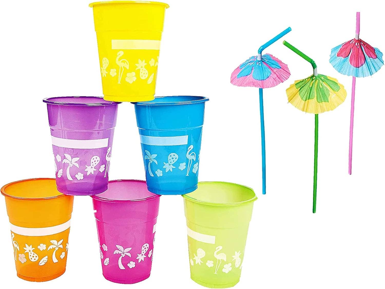 4E's Novelty - Vente Gobelets jetables - Lot de 48 gobelets tropicaux de fête 4E's Novelty avec pailles parasol – Ensemble de vaisselle de boisson hawaïenne vibrante8
