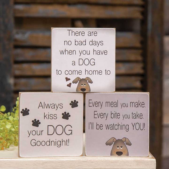 The Hearthside Collection - Wholesale Sign - Always Kiss Your Dog Goodnight Block, 3 Assorted1