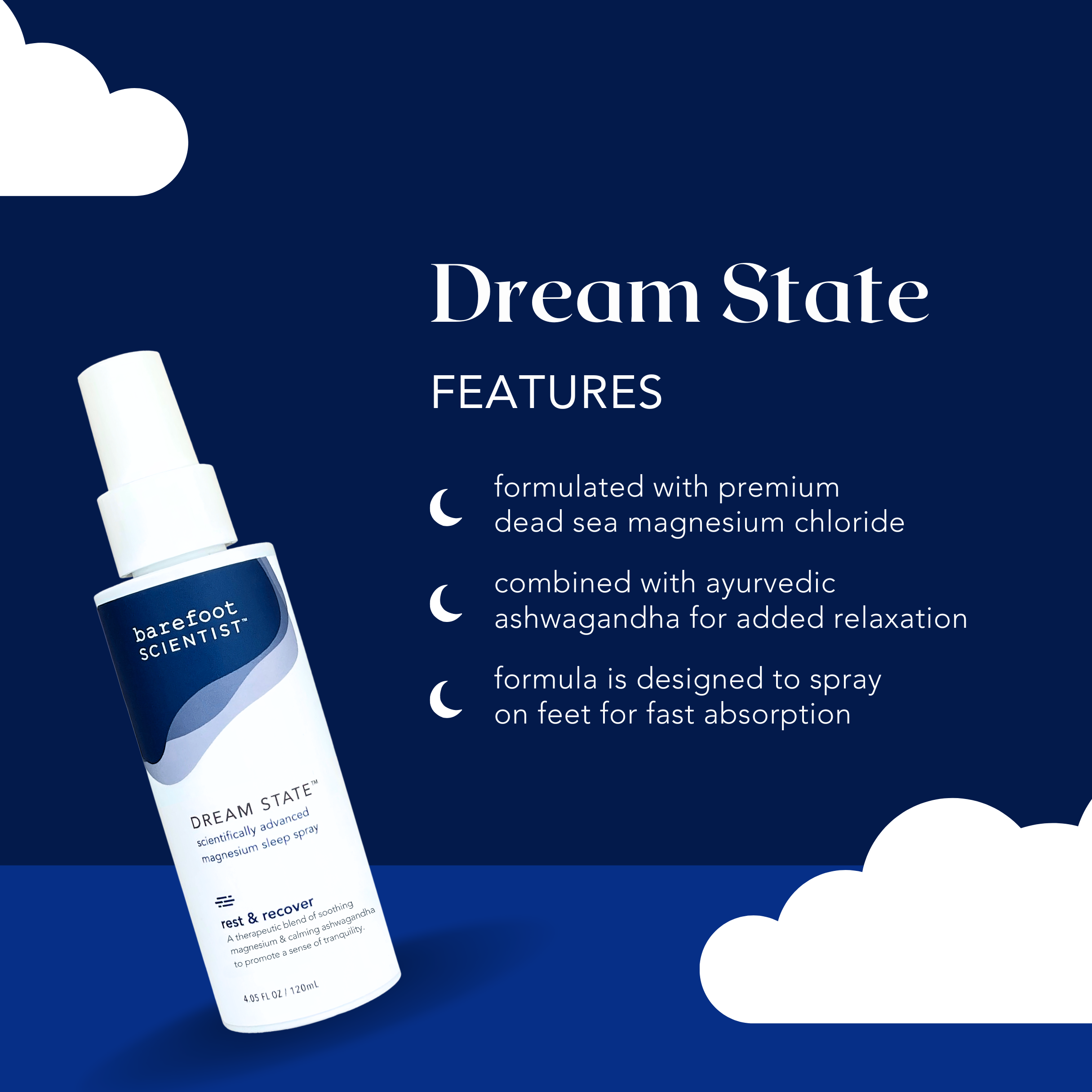 Barefoot Scientist - Vente Supplément oral/vitamine - Dream State | spray de sommeil au magnésium apaisant pour les sens2