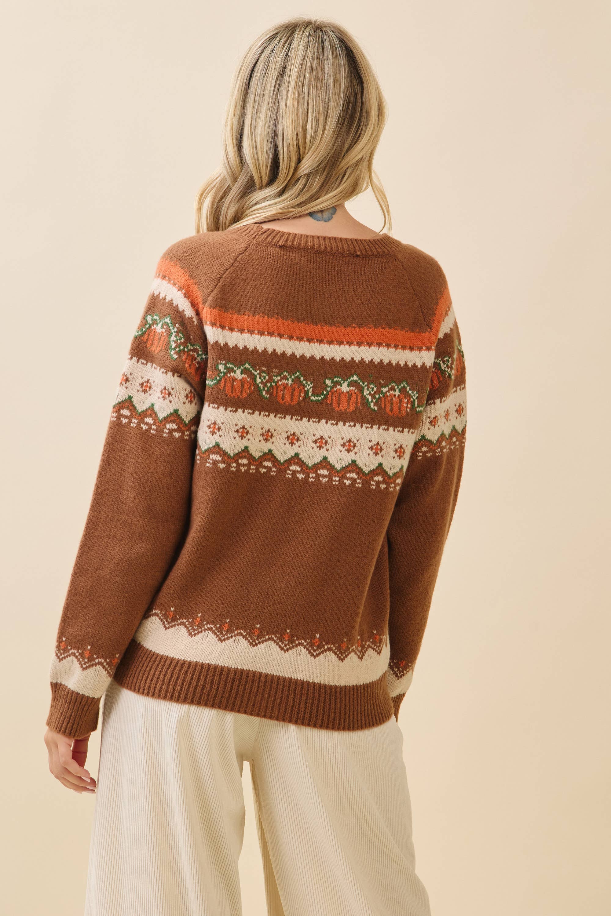 Marron Multi Pull Tricot Citrouille d'Automne OT52161 en vente sur Faire6