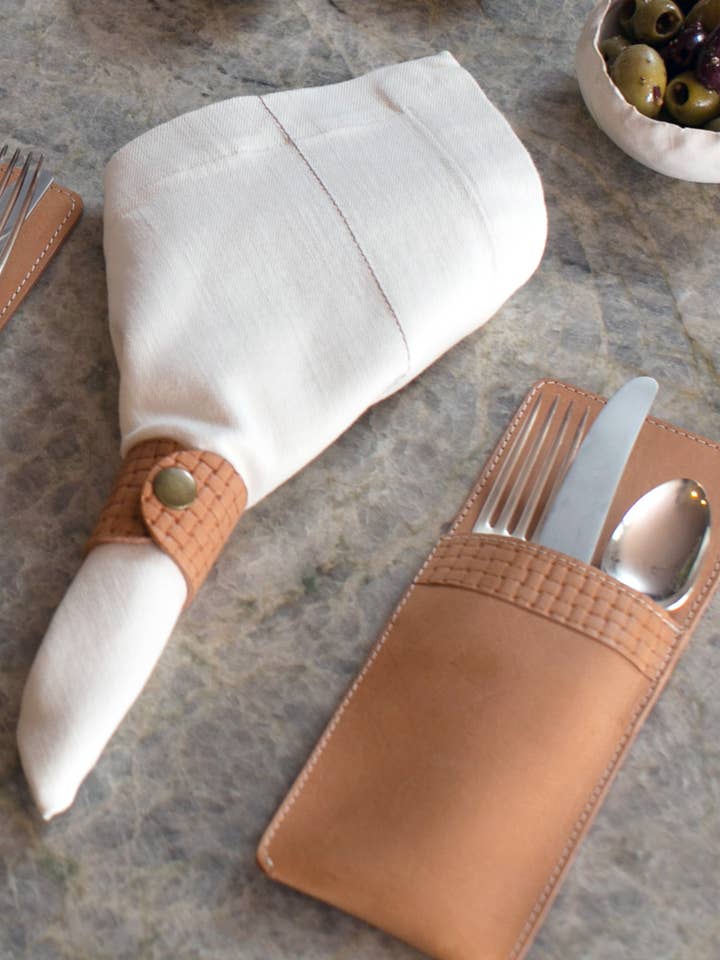 Bolsa de talheres de couro, para 3 peças de talheres (guarnição tecida) por atacado de Studio Findings