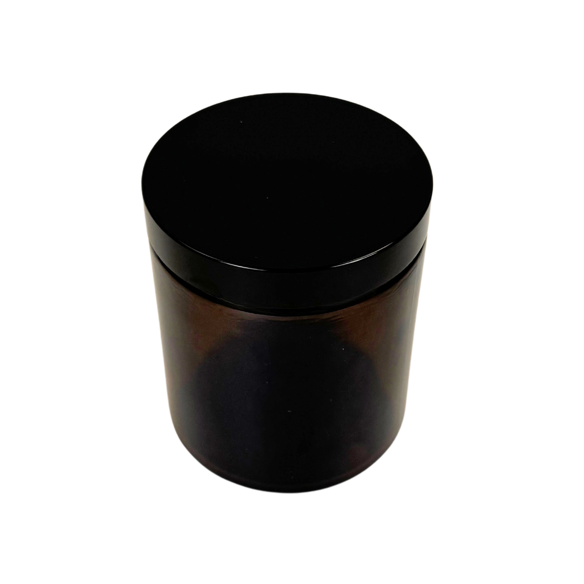 The Bottle Shoppe – Großhandel Einmachglas – 8oz Bernsteinfarbener Glasbehälter mit geradem Rand und schwarzem PP-Deckel2