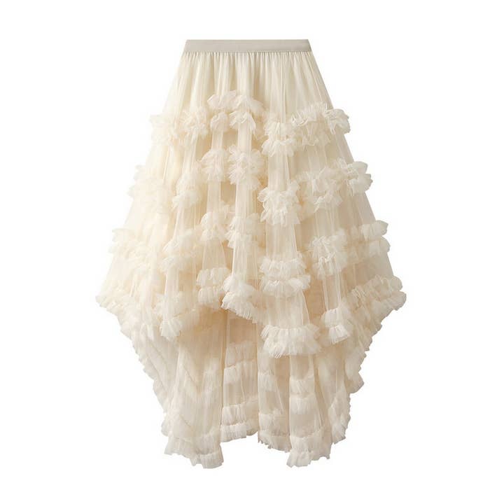 ACCITY - Wholesale Skirt - Women's - Candy Color Ruffle Tulle Irregular Midi Skirt_CWBMS04034