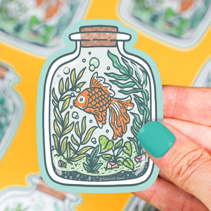 Aquatic Goldfish Terrarium Jar Valentine's Day Vinyl Sticker for wholesale by Turtle's Soup
