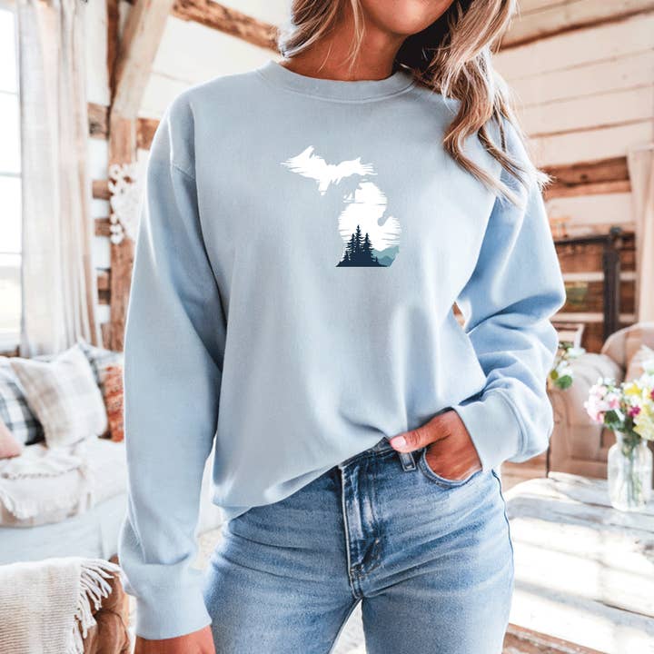 "Michigan Vista" Relaxed Fit Classic Crew Unisex Sweatshirt for wholesale by LIVNFRESH
