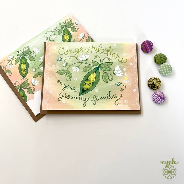 Cynla - Wholesale Baby Card - Peapod Baby Card - baby congrats greeting card new baby