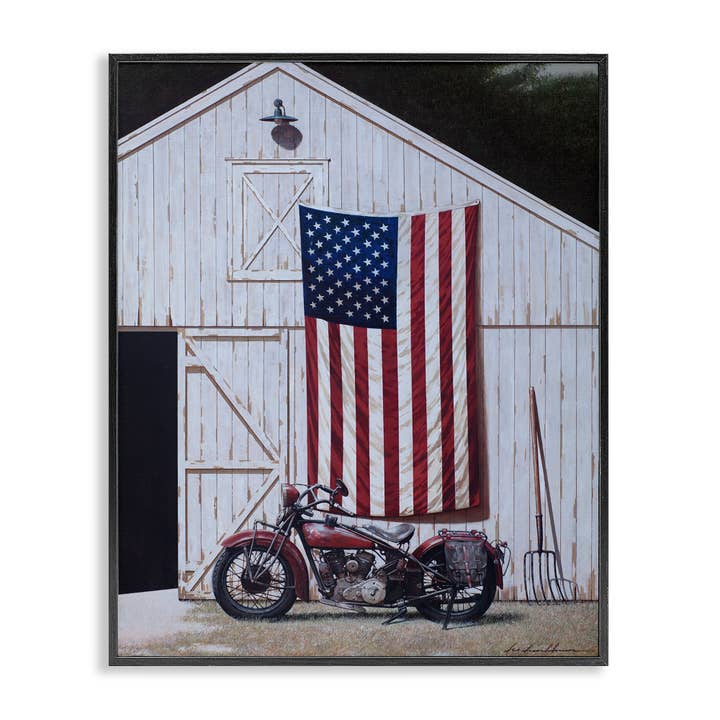 American Flag & Motorcycle - Framed Wall Art for wholesale by Stupell Industries