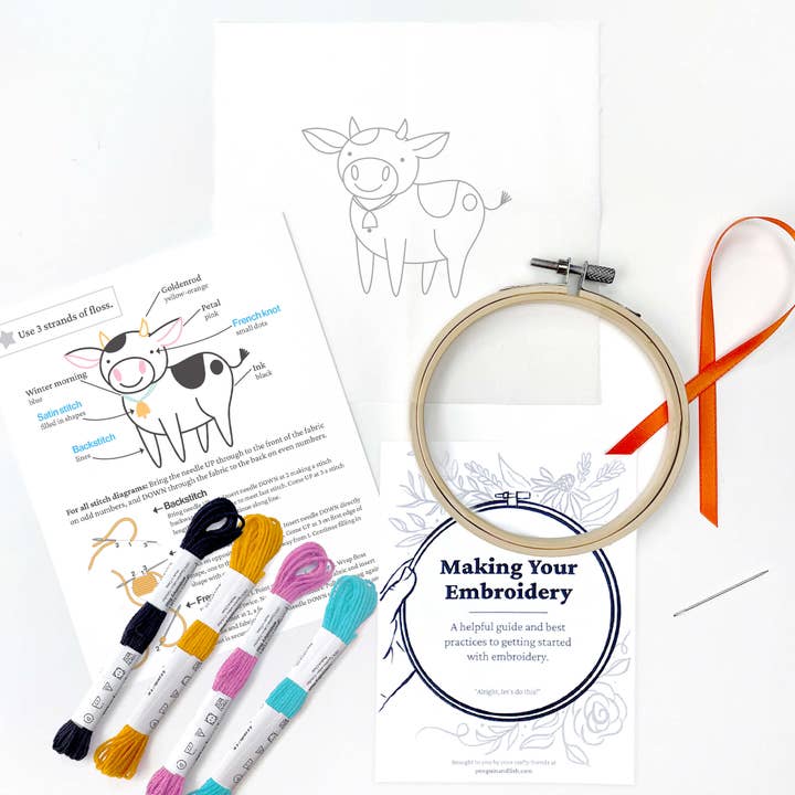 Penguin & Fish - Wholesale Embroidery/Cross Stitch Supplies - Cow 4" embroidery kit5