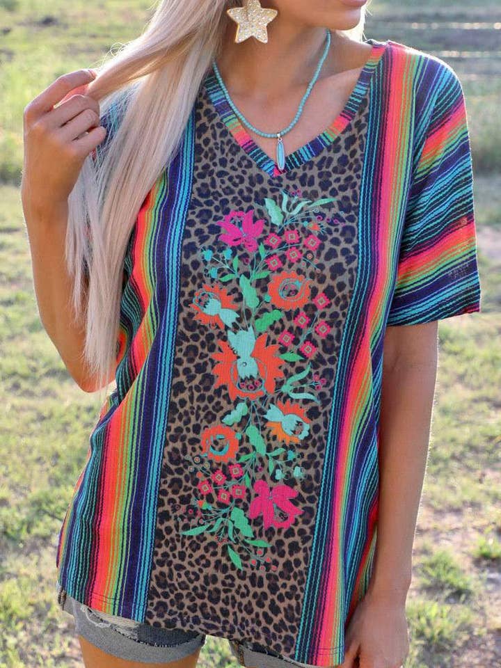 MULTICOLOR striped leopard floral blouse for wholesale on Faire