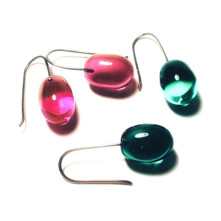Egg Drop Dangle Earrings – Glass, Titanium Hooks for wholesale by Krista Bermeo Studio