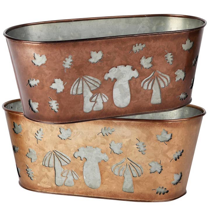 Blomkruka oval 'Svampar', brun, metall, 26x14x11cm, 2ass. för wholesale av Dekoratief