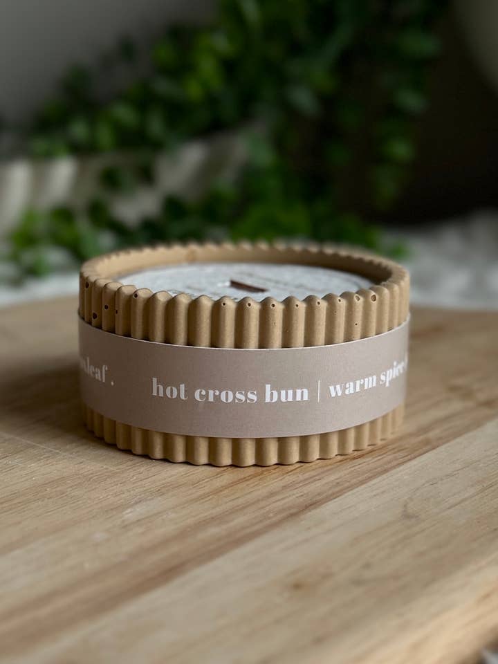 Hot Cross Bun Sweet Scented Soy Wax Refillable Small Candle for wholesale by The Wax Leaf Candle Co