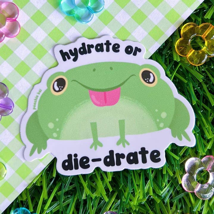 Hyrdration Frog Kawaii Sticker for wholesale by Peachie Kei