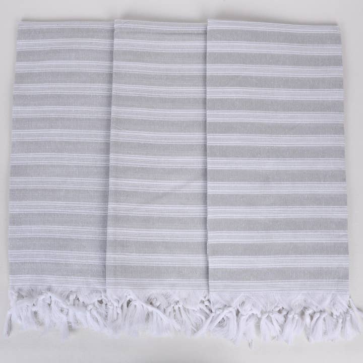 Organic Turkish Towels - Wholesale Beach Towel - Beach Towel, Light Gray Striped Towel, Pool Towel7