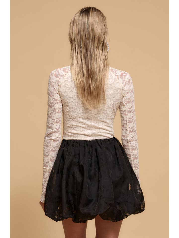 Black Floral Burnout Mesh Bubble Mini Skirt for wholesale on Faire