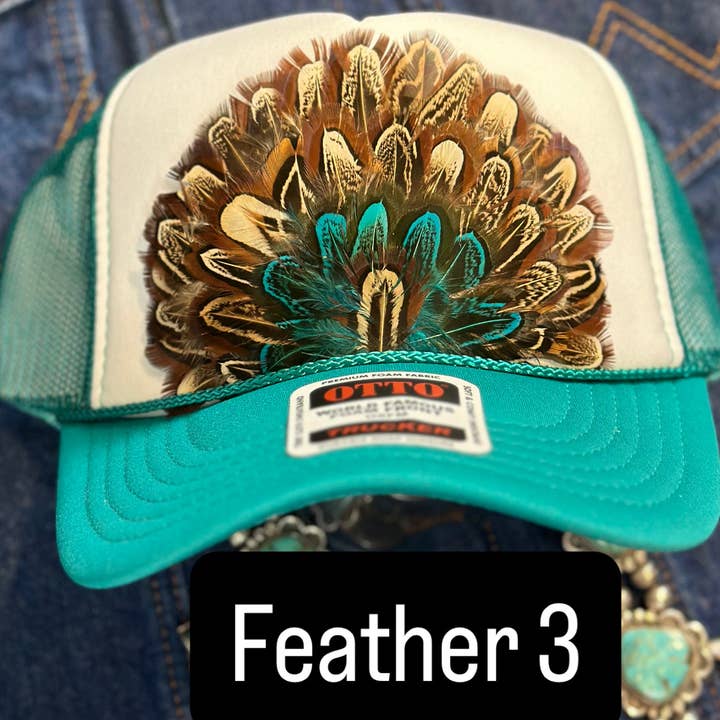 High Ho Silversmithing - Wholesale Trucker Hat - Women's - JADE AND WHITE FEATHER TRUCK HAT2
