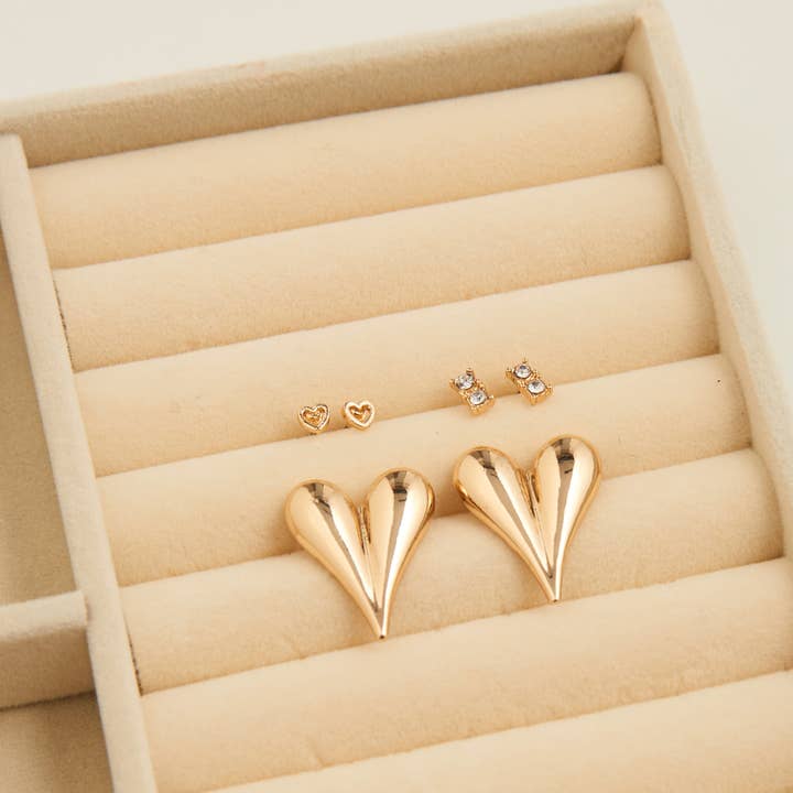 Örhängestrio Set Mina Statement Hjärta med Ädelstensstift för wholesale av Howard's