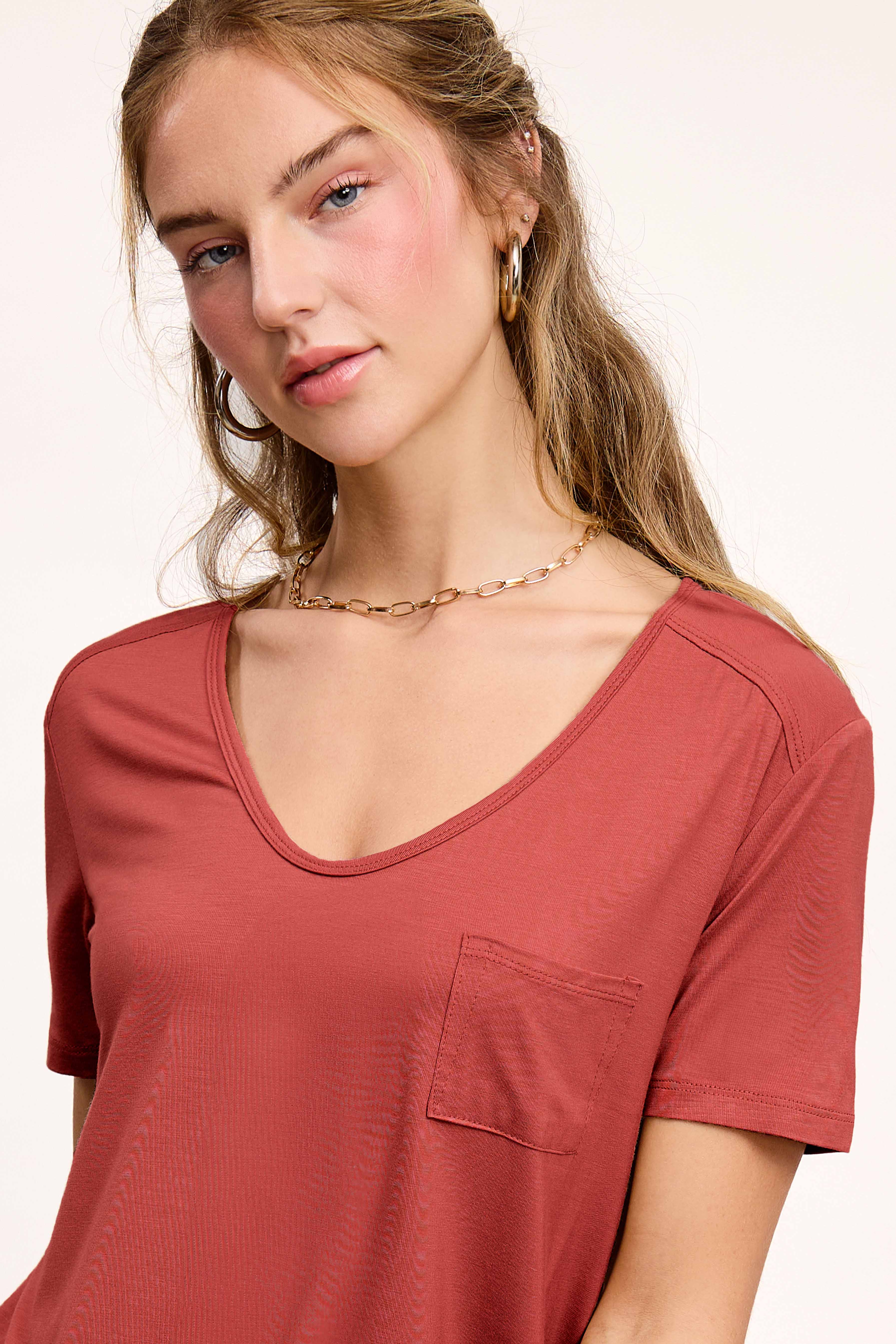 La Miel – T-shirt – Mulher por atacado – HUT7182-Camisola Básica de Manga Curta com Bolso Frontal Super Macio23