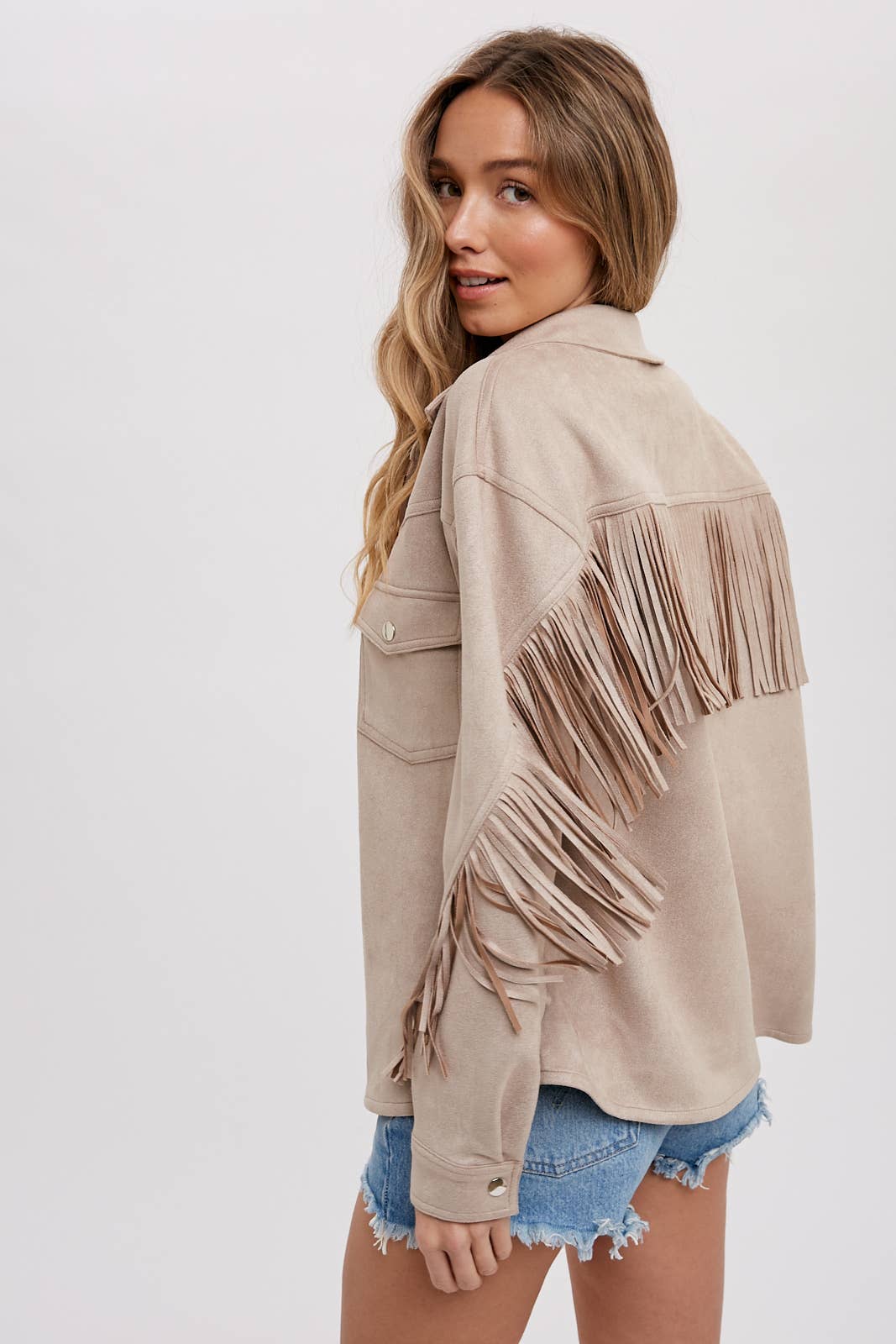 Bluivy - Wholesale Shirt Jacket/Shacket - Women's - VEGAN SUEDE FRINGED SHACKET3