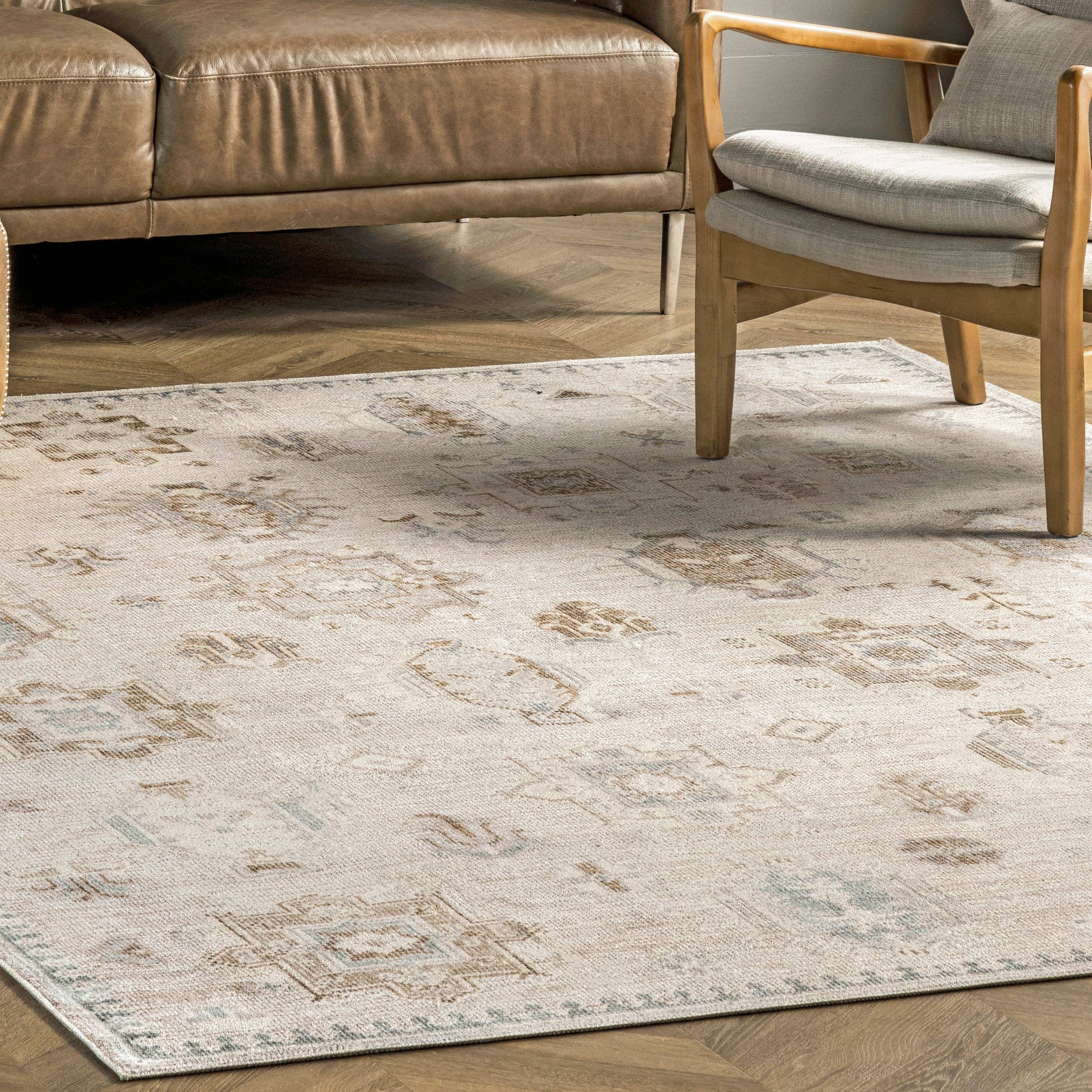 Beige Krystin Distressed Machine Washable Area Rug for wholesale on Faire7