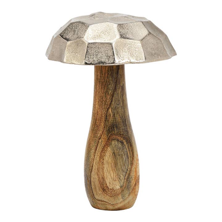 Mushroom made of mango wood, metal silver (W/H/D) 13x20x13cm for wholesale by Wurm