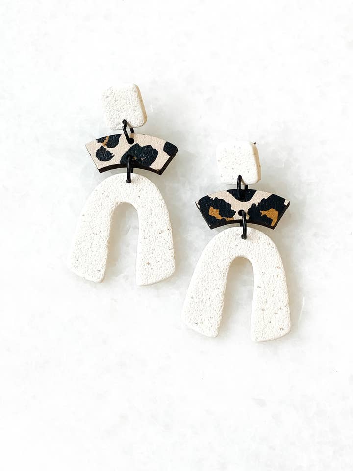 Suki | Crushed Meringue & Leopard Print | Polymer Clay & Wo for wholesale by Aves + Brit | Handmade Midwest Modern Jewelry