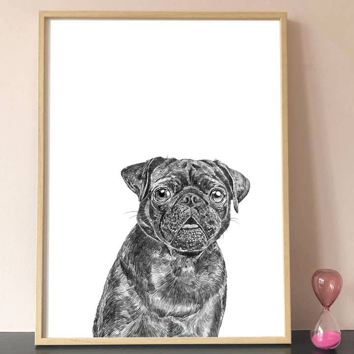 Black Pug Print voor wholesale door Ros Shiers