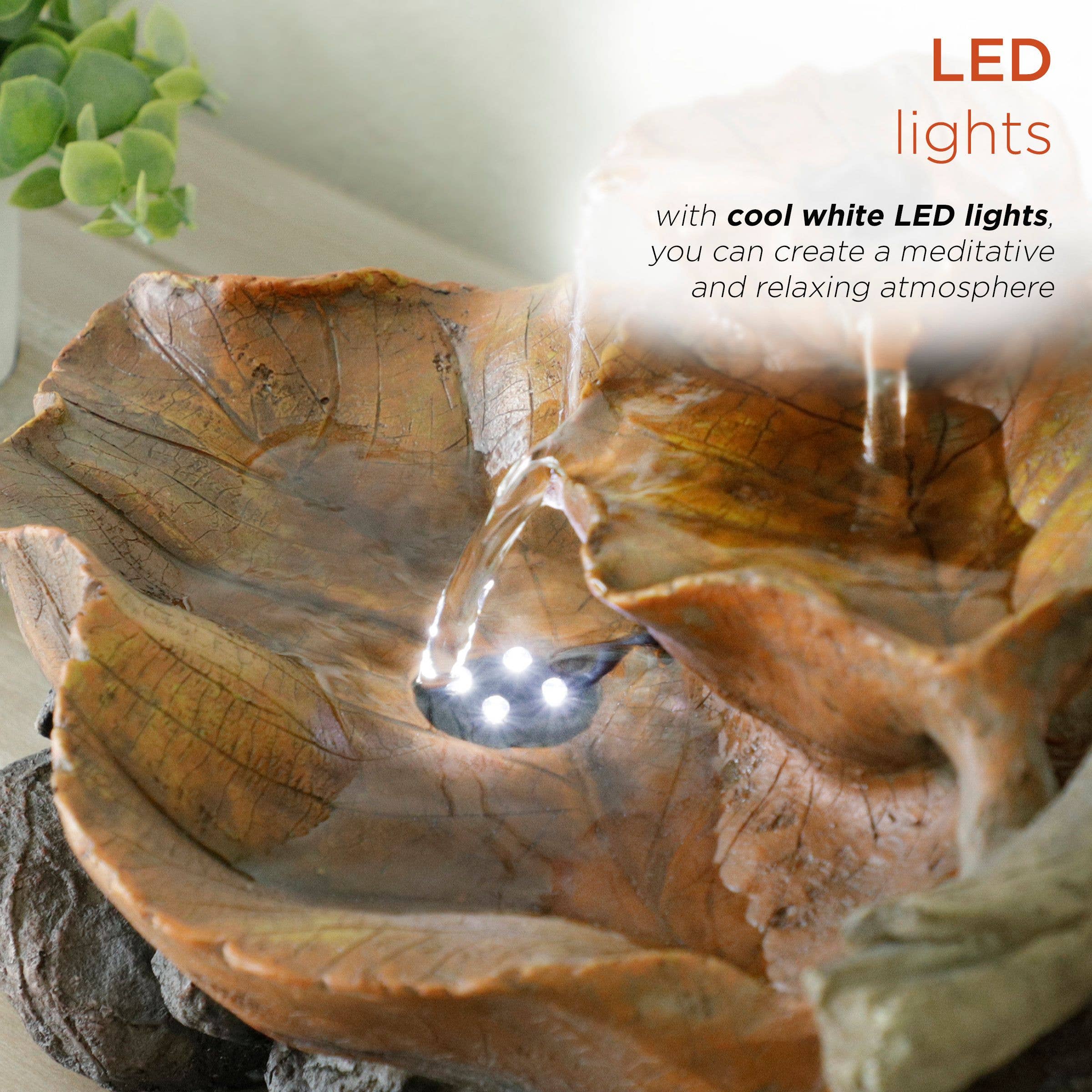 Alpine Corporation - Wholesale Decorative Tabletop Object - Alpine Corporation Tiered Leaf Tabletop Fountain w/White LED3