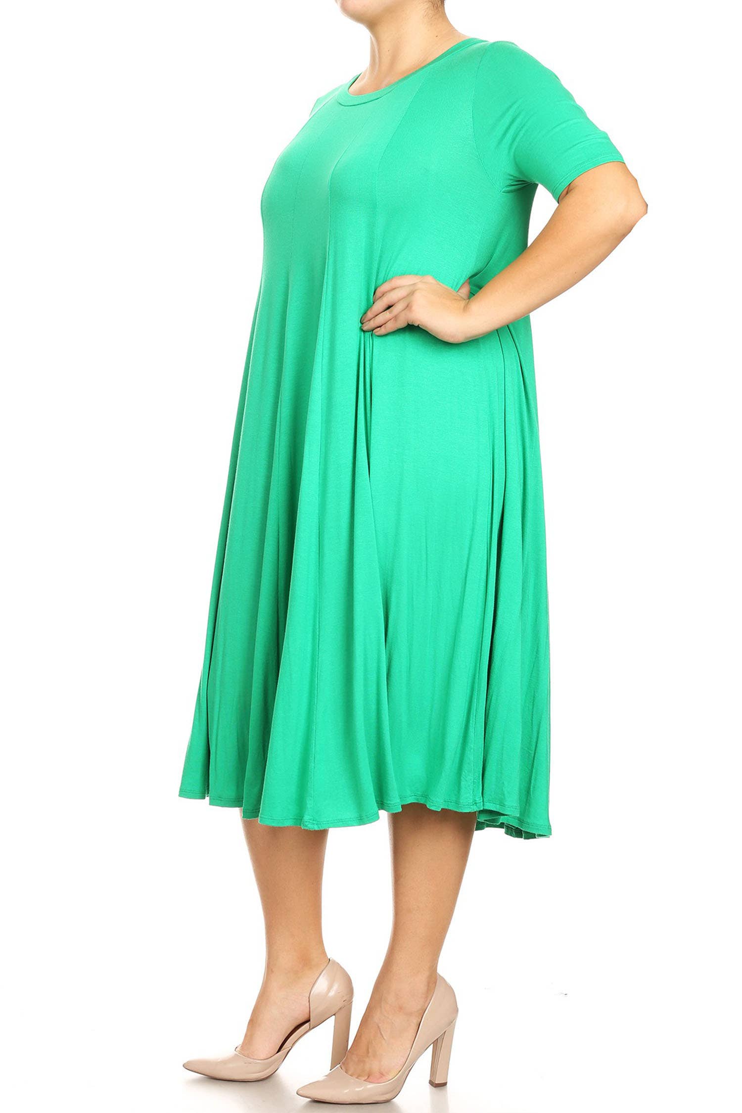 MOA COLLECTION - Wholesale Dress - Women's - Women's Plus Size A-Line Round Neck Casual Solid Midi Dress14
