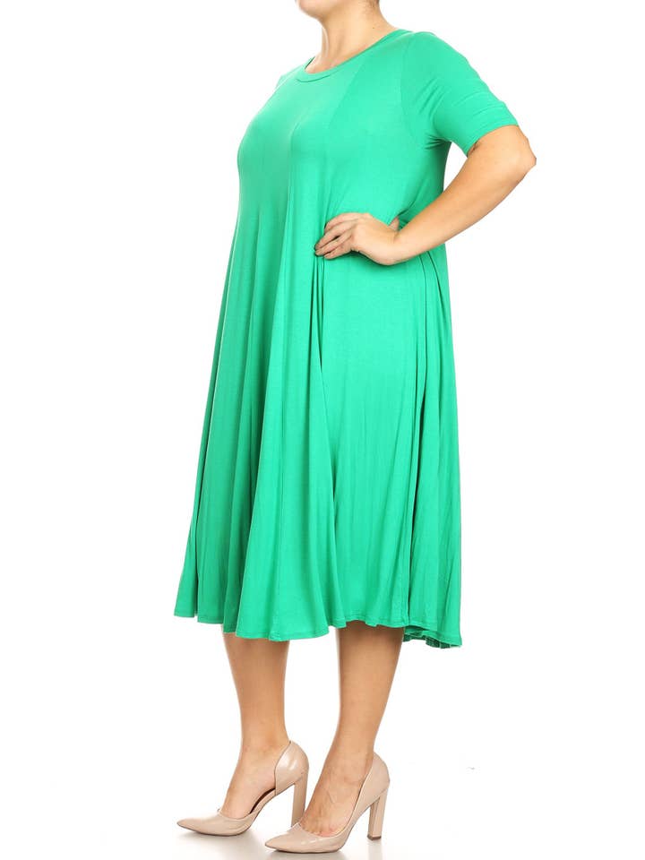 MOA COLLECTION - Wholesale Dress - Women's - Women's Plus Size A-Line Round Neck Casual Solid Midi Dress14