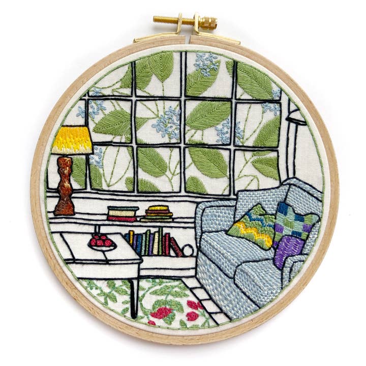 borduurpakket woonkamer, kleurrijke moderne hoepelkunst voor wholesale door Cream Tea and Lace